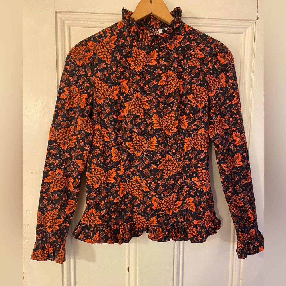 Batsheva Black and Orange Floral Blouse